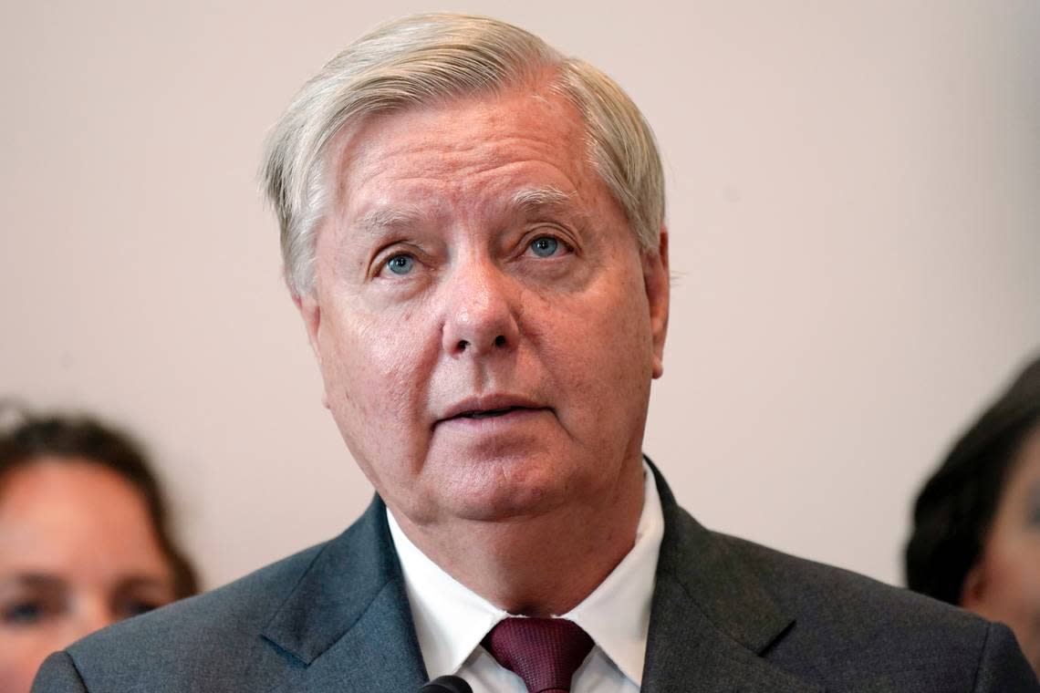 FILE - Sen. Lindsey Graham, R-S.C., speak during a news conference on Capitol Hill, Sept. 13, 2022, in Washington. Supreme Court Justice Clarence Thomas on Monday, Oct. 24, temporarily blocked Graham’s testimony to a special grand jury investigating whether then-President Donald Trump and others illegally tried to influence the 2020 election in the state. (AP Photo/Mariam Zuhaib, File)