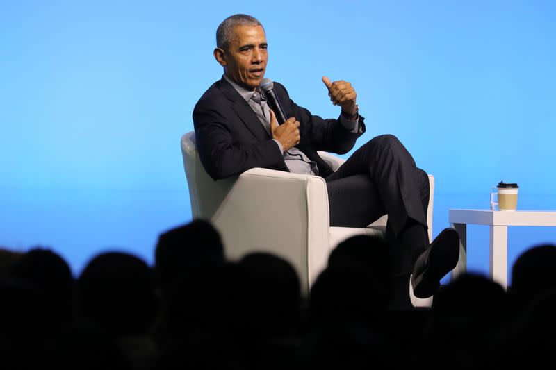 Former U.S. President Obama speaks during an Obama Foundation event in Kuala Lumpur