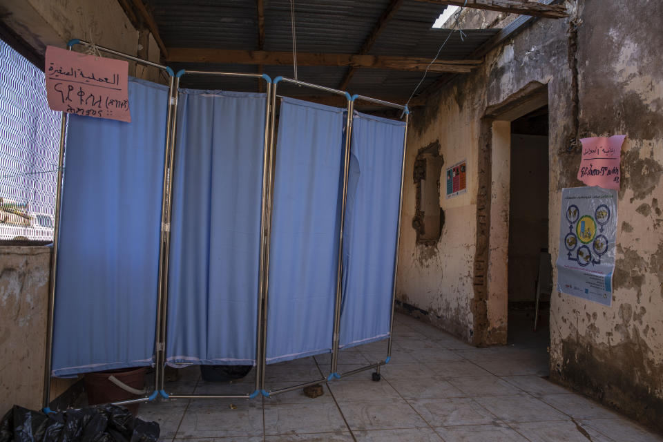 A general view of the clinic where Tigray refugees who fled the conflict in Ethiopia's Tigray region, get treated at Umm Rakouba refugee camp in Qadarif, eastern Sudan, Tuesday, Nov. 24, 2020. (AP Photo/Nariman El-Mofty)