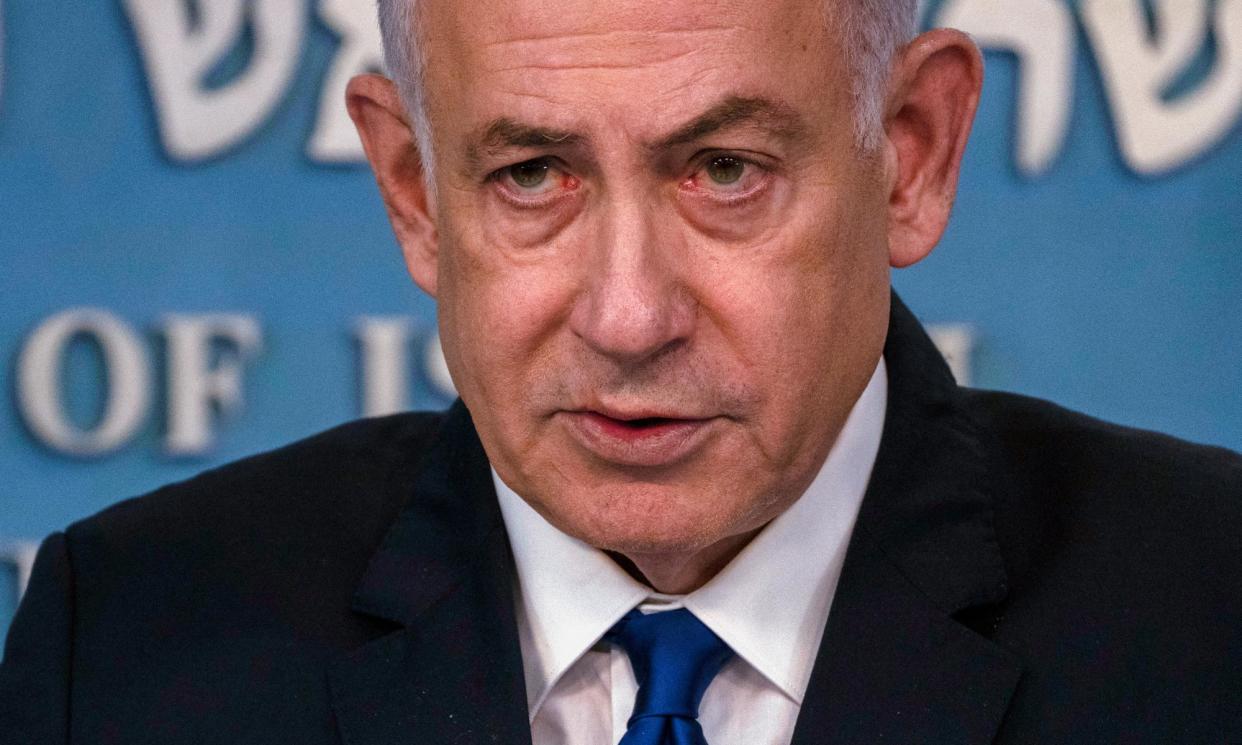 <span>Israeli prime minister, Benjamin Netanyahu, speaks during a joint press conference with the German chancellor after their meeting in Jerusalem, 17 March 2024.</span><span>Photograph: Léo Corrêa/AFP/Getty Images</span>