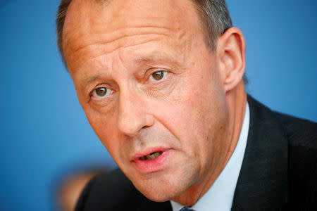 German conservative Friedrich Merz from CDU holds a news conference about his candidacy to succeed Chancellor Angela Merkel as leader of the Christian Democrats, in Berlin, Germany October 31, 2018. REUTERS/Hannibal Hanschke