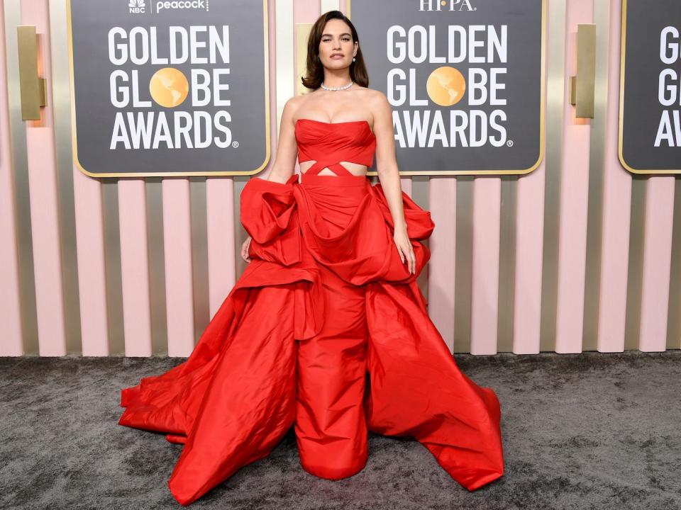 Lily James attends the 2023 Golden Globes.