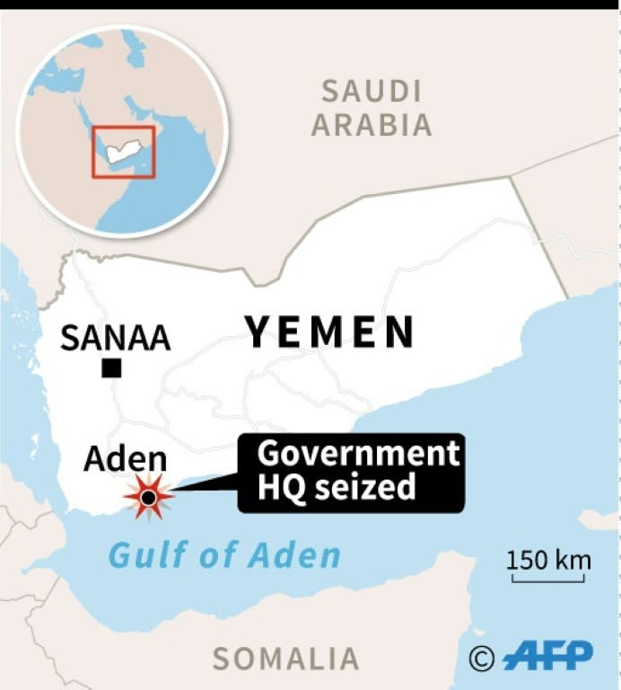 Map of Yemen locating Aden where security sources said separatists have seized the government headquarters