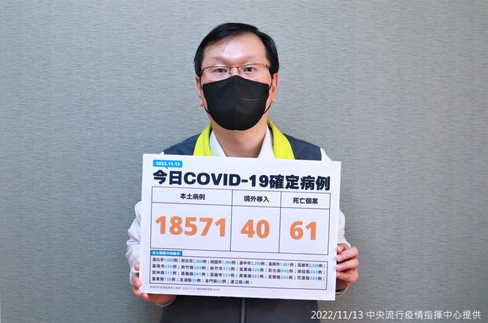 今(11/13)日中央流行疫情指揮中心莊人祥發言人說明【新增18,611例COVID-19確定病例，分別為18,571例本土個案及40例境外移入】