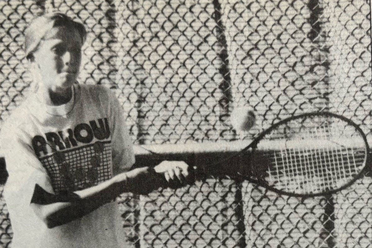 Katie Haggar of Watertown makes a backhand return a high school girls tennis match during the 1994 season.