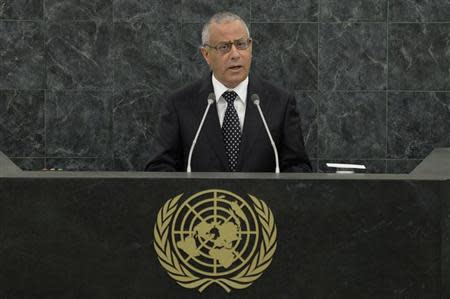 Libyan Prime Minister Ali Zeidan speaks at the 68th United Nations General Assembly in New York, September 25, 2013. REUTERS/Andrew Burton/Pool