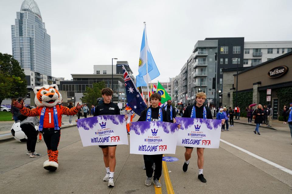 The 2026 Cincy Local Organizing Committee hosted a street festival ahead of a visit by a FIFA and US Soccer Delegation, Friday, Oct. 22, 2021, along Freedom Way between Walnut and Elm Streets in Downtown Cincinnati. The delegation visited Paul Brown Stadium, soccer training facilities and Fan Fest locations.