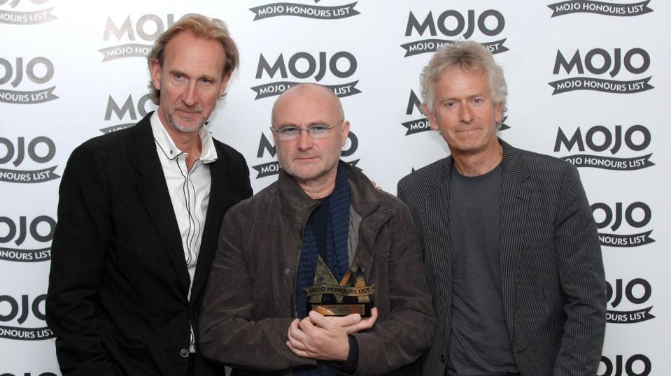 Phil Collins pictured with Genesis bandmates Mike Rutherford and Tony Banks in 200 (Getty Images)