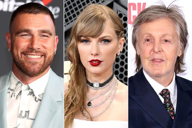 <p>Chris Polk/Variety/Penske Media via Getty; Gilbert Flores/Billboard via Getty; Karwai Tang/WireImage</p> Travis Kelce, Taylor Swift, Paul McCartney