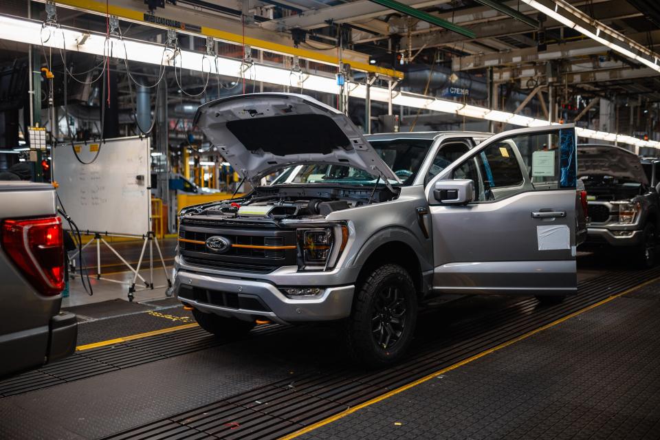 A 2022 Ford F-150 Tremor rolls down the assembly line Wednesday at the Dearborn Truck Plant. It was the 40 millionth F-Series vehicle built since 1947.