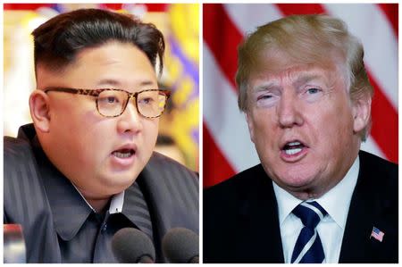 A combination photo shows North Korean leader Kim Jong Un in Pyongyang, North Korea and U.S. President Donald Trump in Palm Beach, Florida, U.S., respectively from Reuters files. REUTERS/KCNA handout via Reuters & Kevin Lamarque/Files