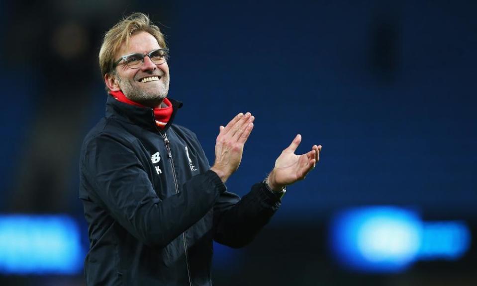 Jürgen Klopp applauds Liverpool’s travelling supporters after what was his eight game in charge and the highlight of his tenure up to that point