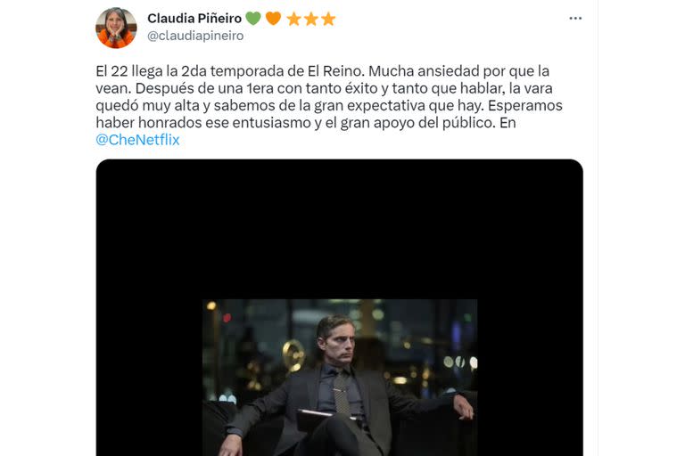 El tuit de Claudia Piñeiro con imágenes inéditas de El Reino