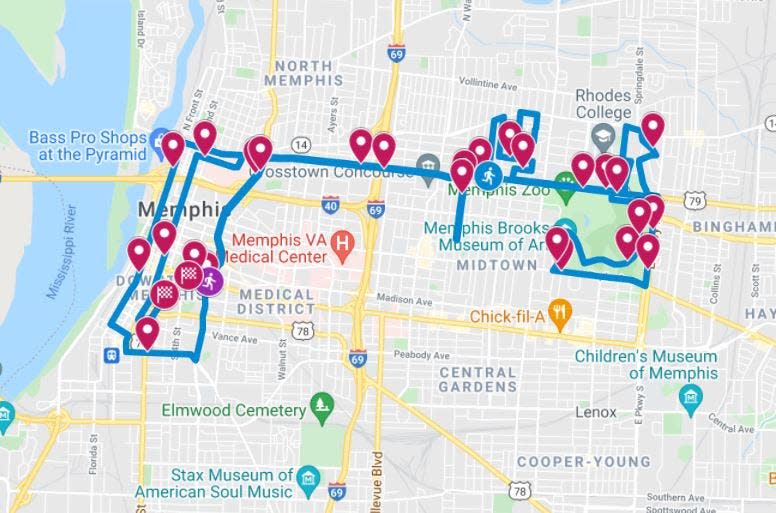The 26.2 full marathon course map begins in Downtown, and runners travel well into Midtown before returning to Downtown for the finish. The race day also includes shorter runs with runners staying closer to Downtown.
