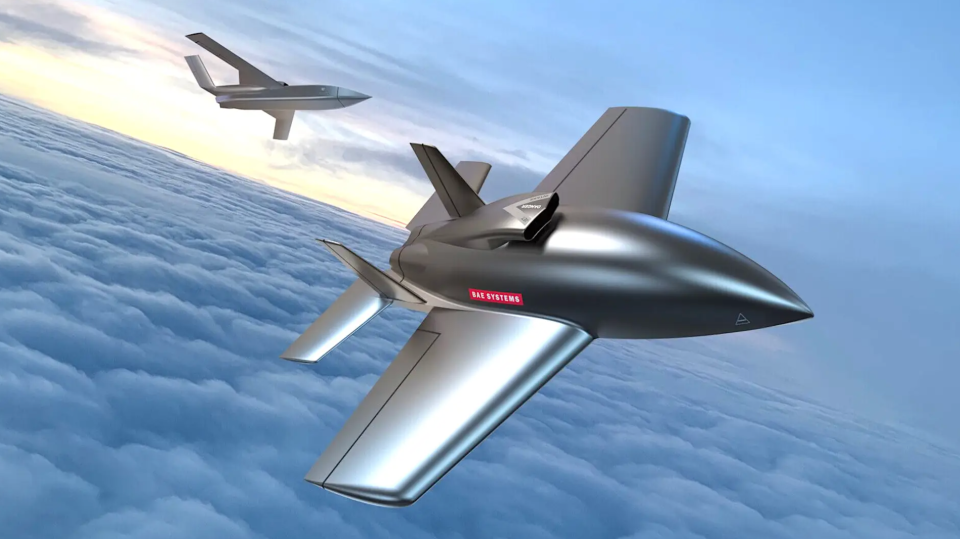  <br>BAE Systems’ “agile and affordable” drone concepts to meet the demands of a “complex and rapidly evolving battlespace.” The smaller drone in the foreground is broadly comparable to the Jackdaw. <em>BAE Systems</em>