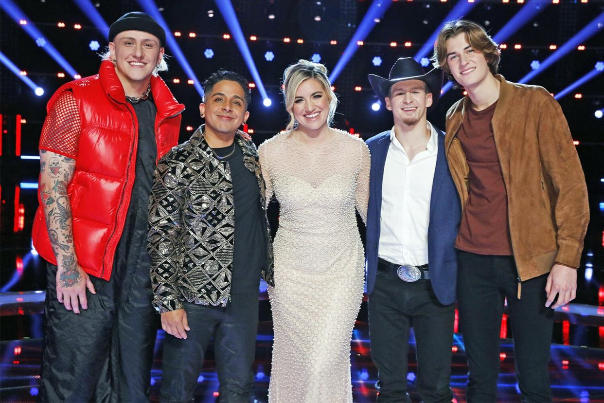 The Voice -- Live Semi-Final Top 8 Eliminations Episode 2219B -- Pictured: (l-r) Bodie, Omar Jose Cardona, Morgan Myles, Bryce Leatherwood, Brayden Lape -- (Photo by: Trae Patton/NBC)