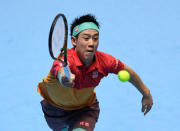 Tennis - ATP Finals - The O2, London, Britain - November 11, 2018 Japan's Kei Nishikori in action during his group stage match against Switzerland's Roger Federer Action Images via Reuters/Tony O'Brien