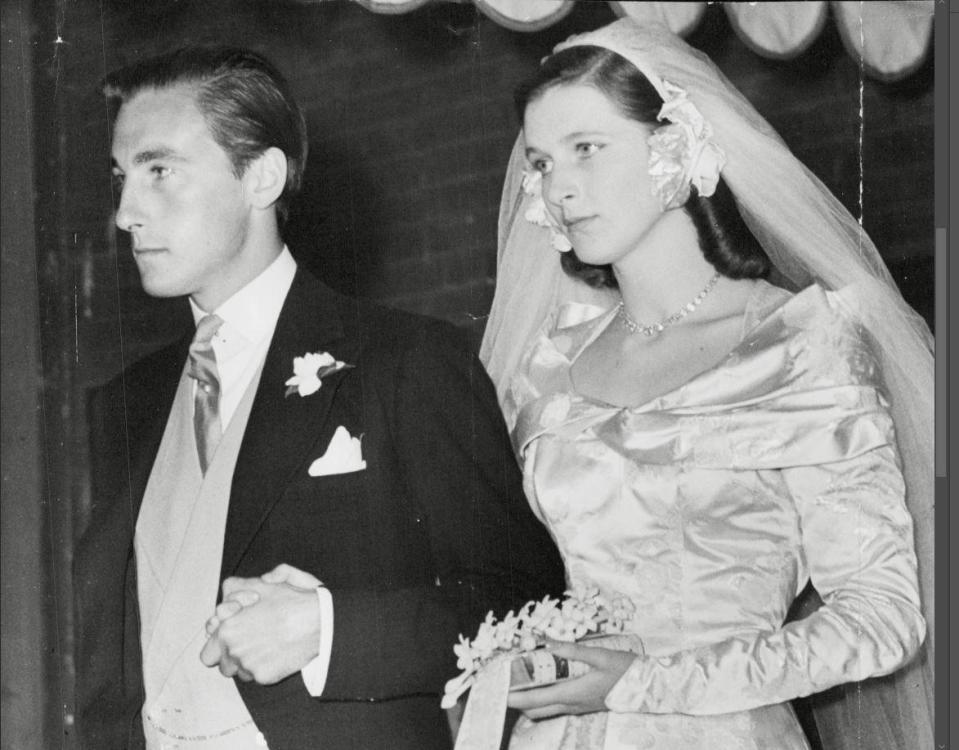 Caroline Thyne and David Somerset on their wedding day in 1950: Rex