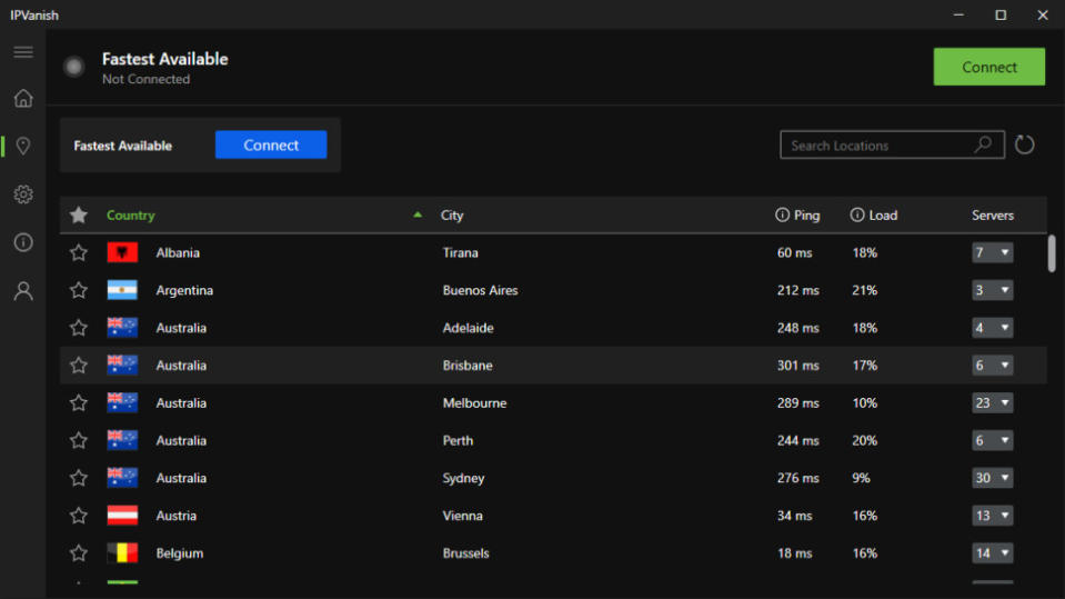 IPVanish Windows App Locations