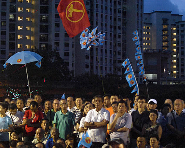 Supporters out in full force at the WP's third and final rally in Punggol East. (Yahoo! photo)