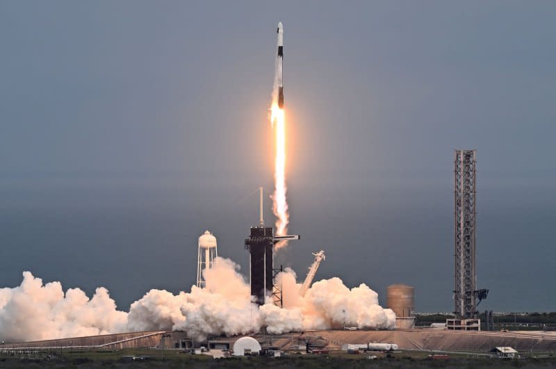 A SpaceX Falcon 9 rocket launches the Axiom 3 mission from the Kennedy Space Center in Florida on Thursday. The mission, the third private industry flight taking four astronauts to the orbiting space station laboratory, had been scrubbed Wednesday. Photo by Joe Marino/UPI