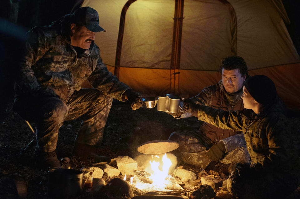 Josh Brolin, Danny McBride and Montana Jordan enjoy a fireside campout in "The Legacy of a Whitetail Deer Hunter"