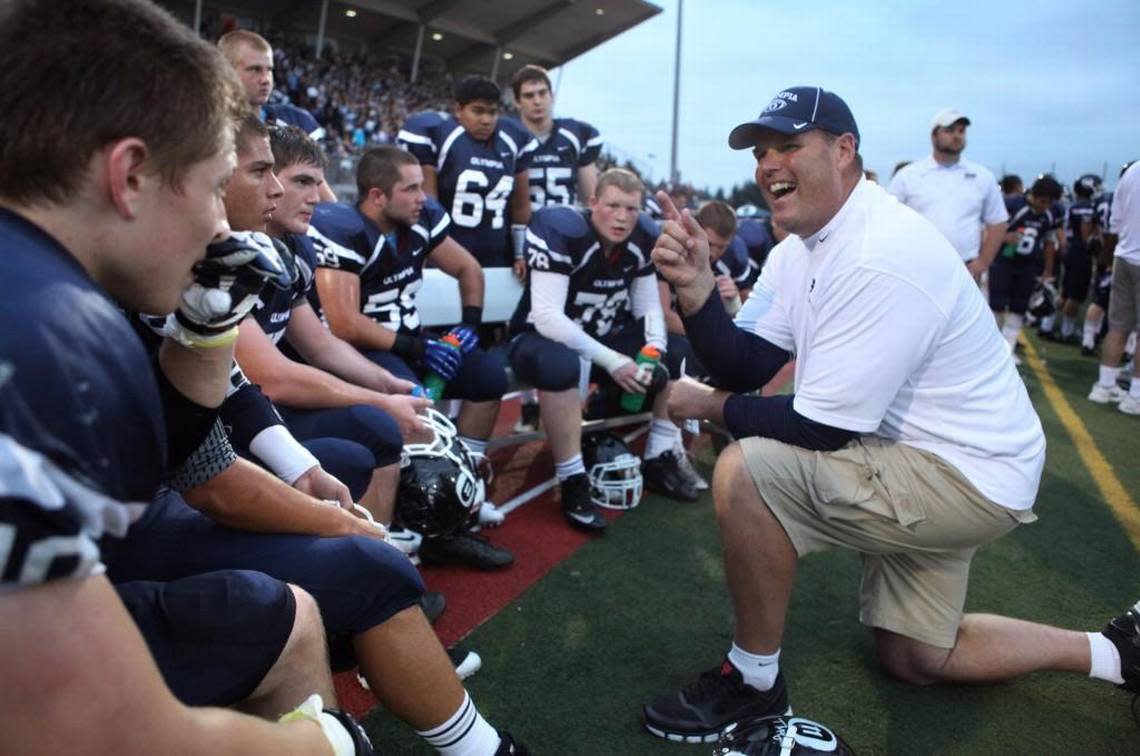 Bill Beattie, shown before the 2013 Spaghetti Bowl between Olympia and Capital high schools, was the head football coach at Olympia for 22 years before moving to Tumwater High School this year.