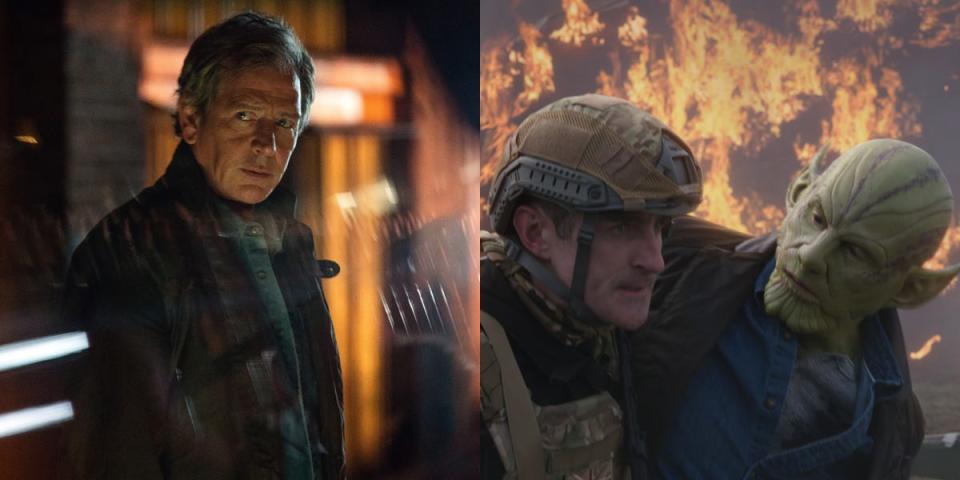 Ben Mendelsohn in his human form on "Secret Invasion" vs when he dies.