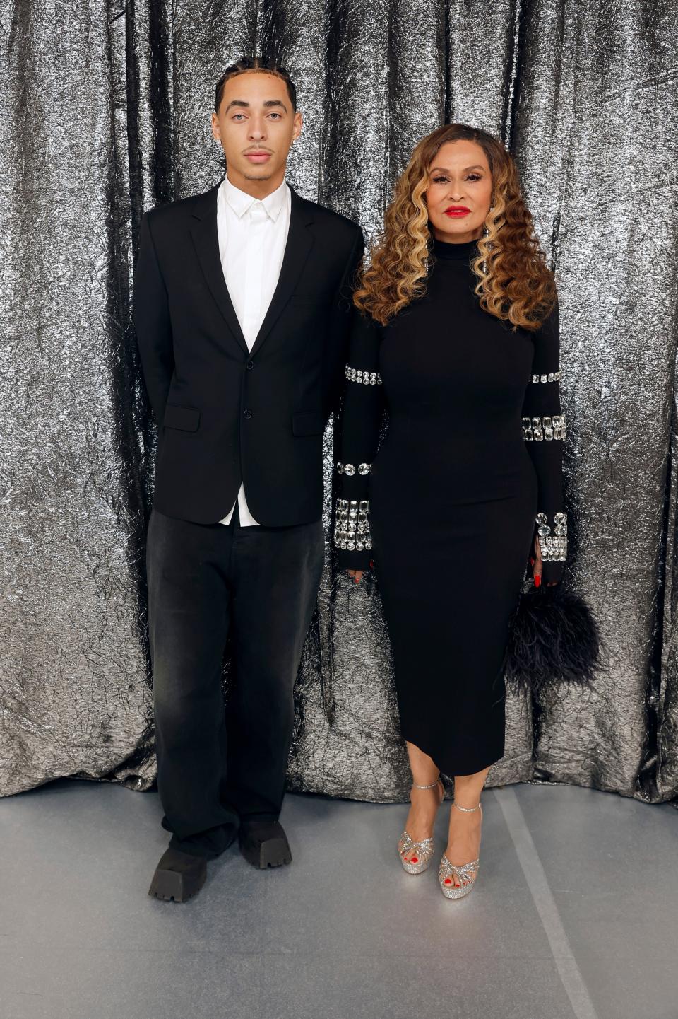 BEVERLY HILLS, CALIFORNIA - NOVEMBER 25: (Editorial Use Only) (Exclusive Coverage) Julez Smith and Ms. Tina Knowles attend the World Premiere of "Renaissance: A Film By Beyoncé" at Samuel Goldwyn Theater on November 25, 2023 in Beverly Hills, California. (Photo by Emma McIntyre/WireImage for Parkwood)