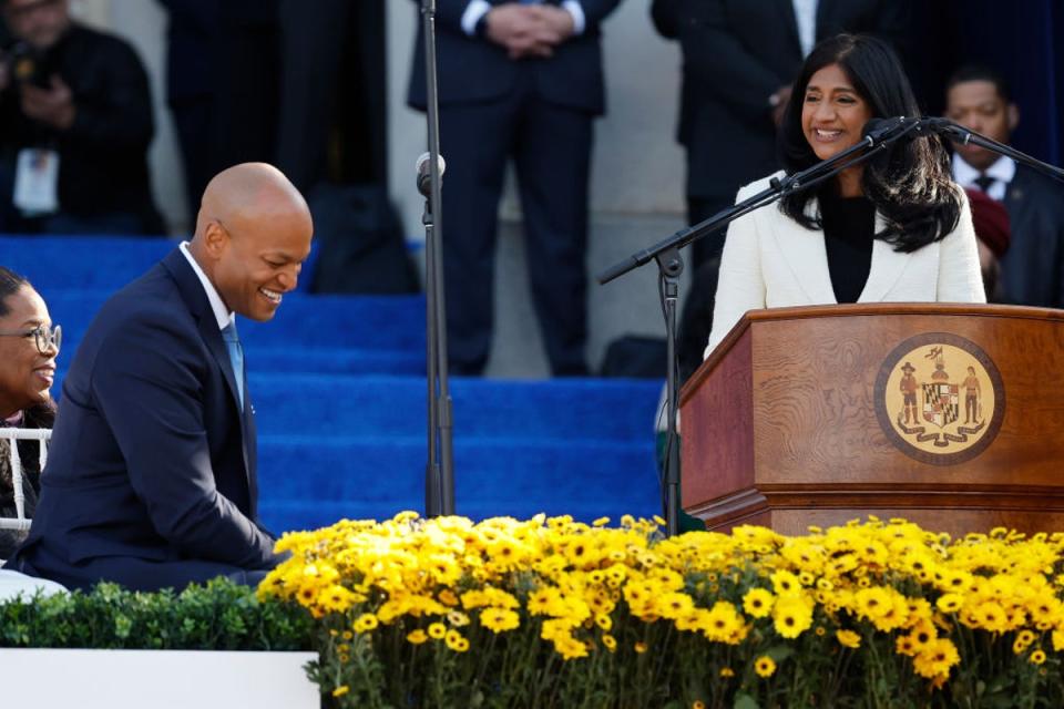 Wes Moore and Aruna Miller at their inauguration in January, 2023. (Getty Images)