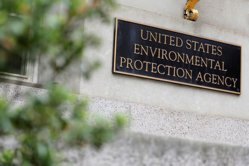 Signage is seen at the headquarters of the United States Environmental Protection Agency (EPA) in Washington, D.C.