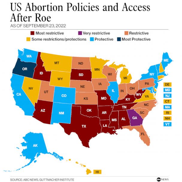 PHOTO: US Abortion Policies and Access After Roe (ABC News, Guttmacher Institute)