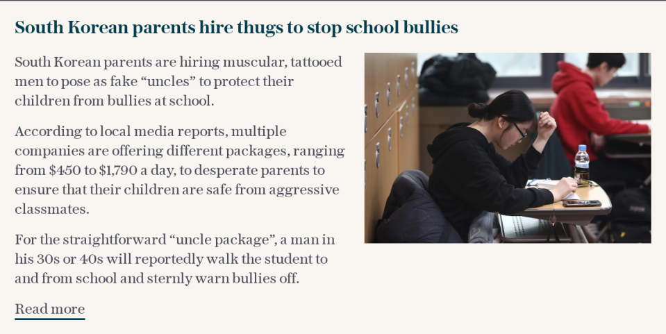 South Korean parents hire thugs to stop school bullies