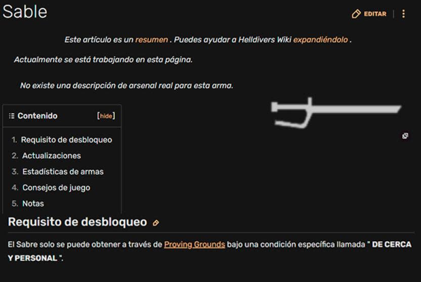 Además de algunas notas, esta es la única información de armas a melé en Helldivers.