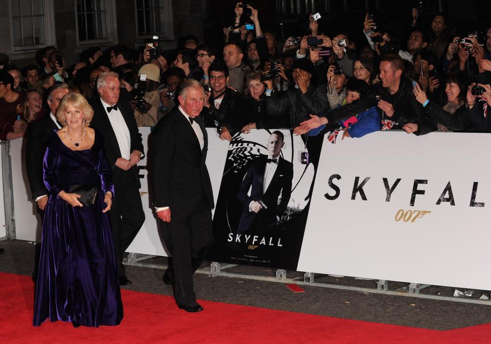 LONDON, ENGLAND - OCTOBER 23: Prince Charles, Prince of Wales and Camilla, Duchess of Cornwall attend the Royal World Premiere of 'Skyfall' at the Royal Albert Hall on October 23, 2012 in London, England. (Photo by Eamonn McCormack/Getty Images)