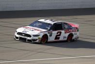 Brad Keselowski qualifies for a NASCAR Cup Series auto race at Michigan International Speedway in Brooklyn, Mich., Friday, Aug. 9, 2019. Keselowski won the pole position. (AP Photo/Paul Sancya)