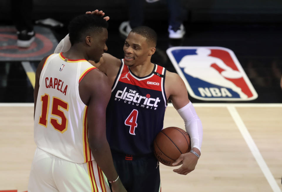 Washington Wizards' Russell Westbrook (4) has been carrying his team toward the play-in tournament. (AP Photo/Ben Margot)