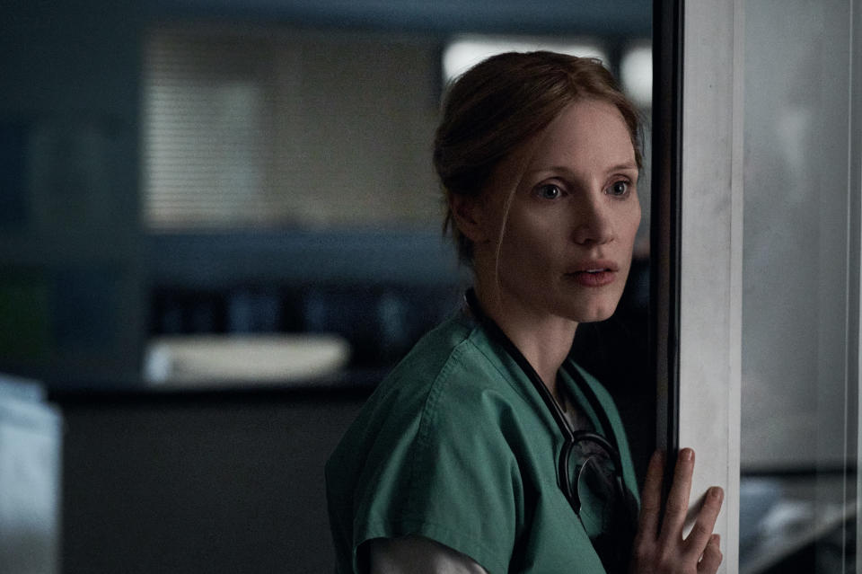 The Good Nurse (2022). Jessica Chastain as Amy Loughren. Cr. JoJo Whilden / Netflix 