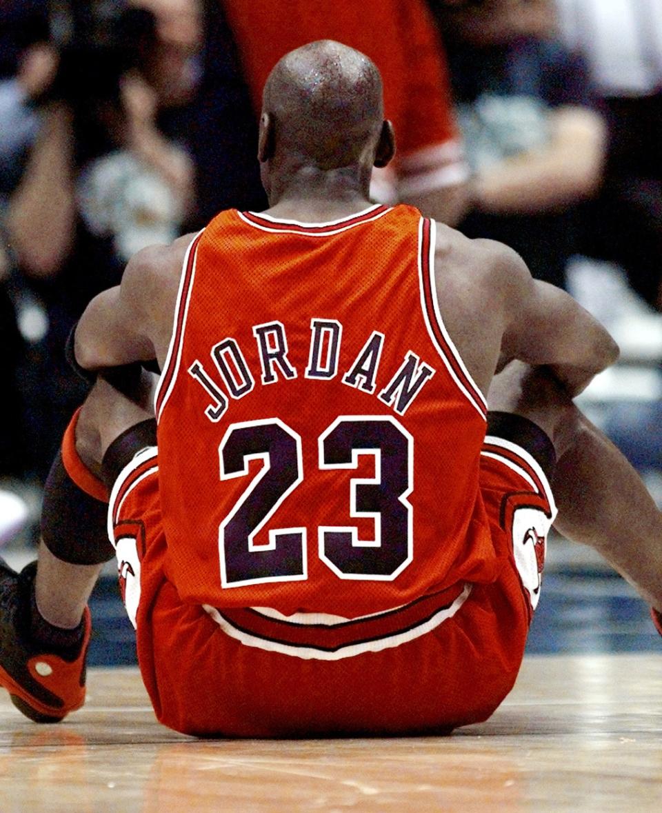 Salt Lake City, UT, USA; Chicago Bulls guard Michael Jordan in game two of the 1998 NBA Finals against the Utah Jazz at the Delta Center. (Photo credit: Anne Ryan/USA TODAY NETWORK)