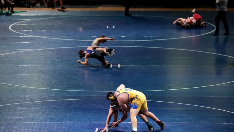 Wrestlers compete at the Ross Brunson Utah High School All-Star Duals at the UCCU Center in Orem on Jan. 10, 2023. The 2024 All-Star Duals will be Tuesday, Jan. 9, 2024.