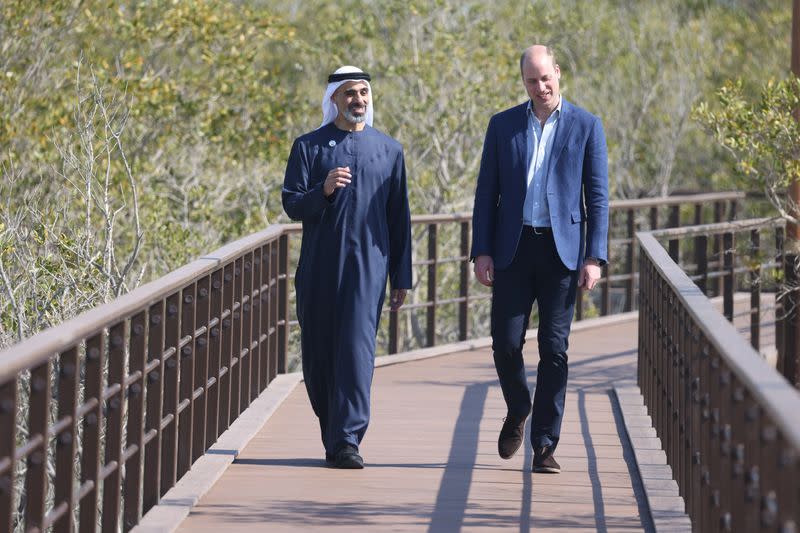 Britain's Prince William meets with Chairman of Abu Dhabi Executive Office Sheikh Mohammed bin Zayed al-Nahyan as he visits the Jubail Mangrove Park, in Abu Dhabi