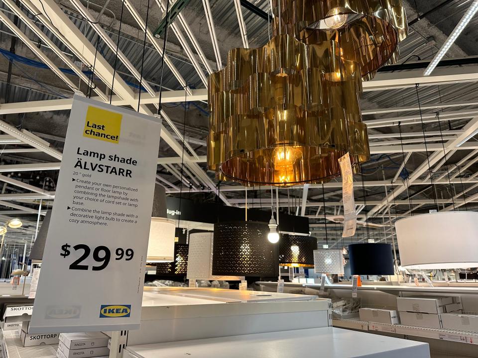 A tiered-chandelier display hanging at Ikea