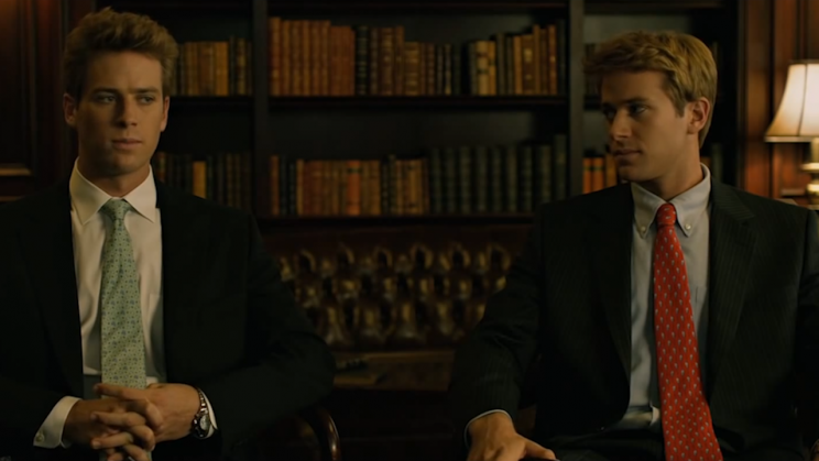 Hammer in action as the Winklevoss twins in The Social Network. (Photo: Columbia Pictures)