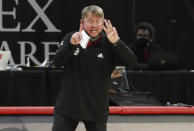 North Carolina State coach Wes Moore yells instructions to the team during the second half against Pittsburgh in an NCAA college basketball game in Raleigh, N.C., Thursday, Feb. 25, 2021. (Ethan Hyman/The News & Observer via AP, Pool)