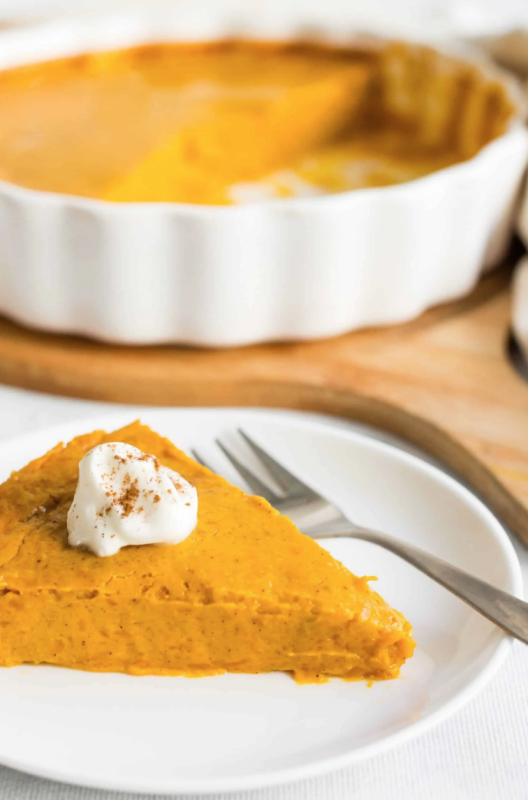 <p>Dish by Dish</p><p>This crustless pumpkin pie is filled with pumpkin flavor, so incredibly creamy and rich, and no crust needed! Gluten-free and dairy-free. </p><p><strong>Get the recipe: <em><a href="https://www.dishbydish.net/crustless-pumpkin-pie-gluten-free-dairy-free/" rel="nofollow noopener" target="_blank" data-ylk="slk:Easy Crustless Pumpkin Pie;elm:context_link;itc:0;sec:content-canvas" class="link rapid-noclick-resp">Easy Crustless Pumpkin Pie</a></em></strong></p>