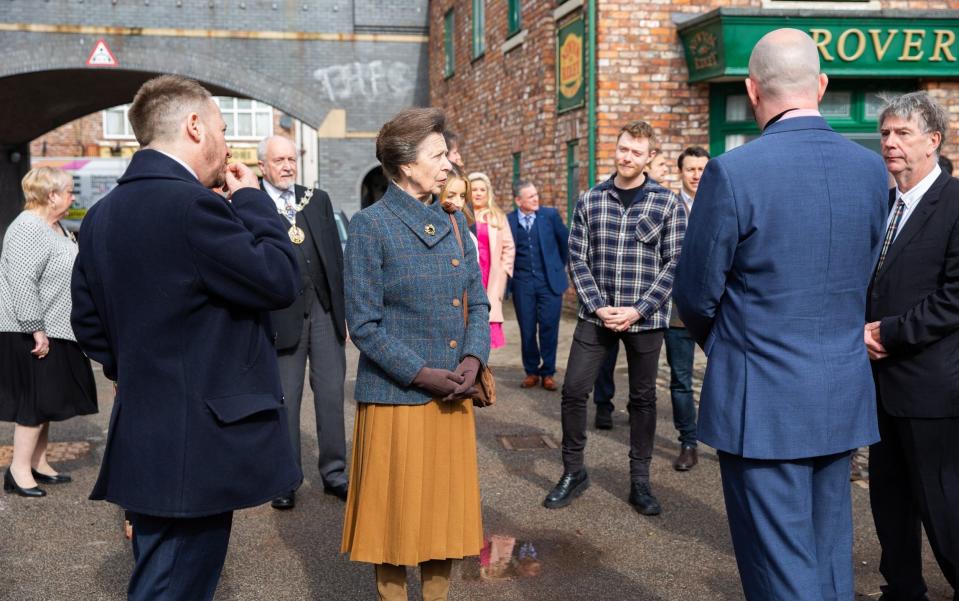 The Princess viewed some upcoming scenes before meeting the soap's actors and producers - ITV