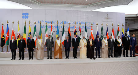 OPEC oil ministers pose for a family photo before starting the meeting of the OPEC 14th Meeting of the Joint Ministerial Monitoring Committee in Jeddah, Saudi Arabia, May 19, 2019. REUTERS/Waleed Ali