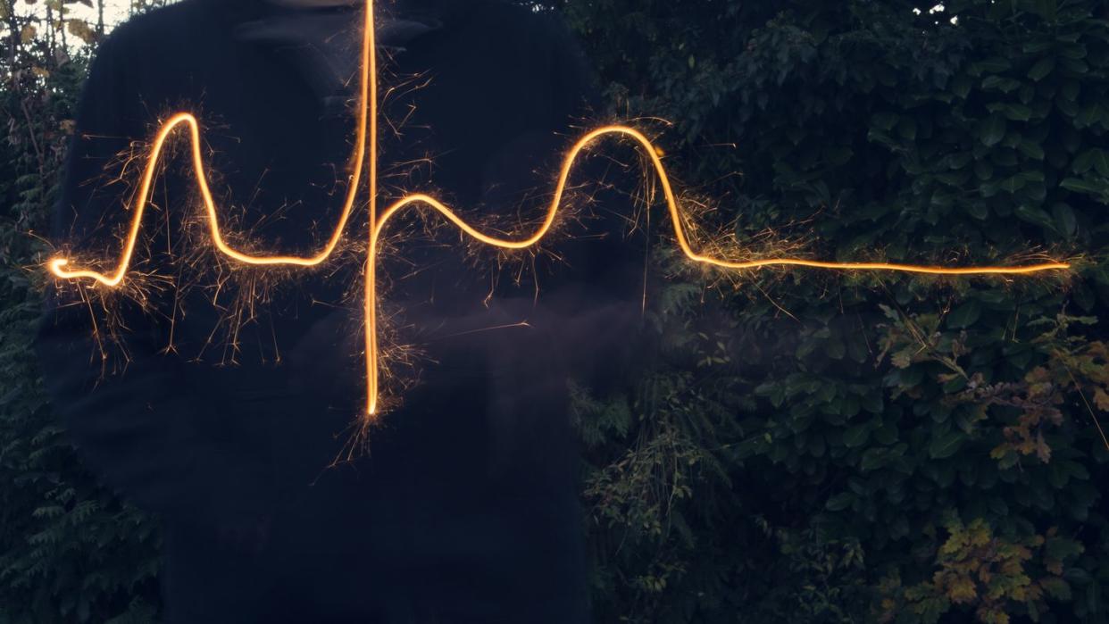 Long exposure of sparkler used to draw out a normal heart rhythm