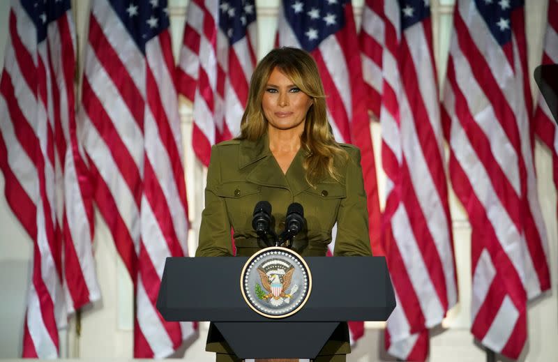 U.S. first lady Melania Trump delivers her live address to the 2020 Republican National Convention from the White House in Washington