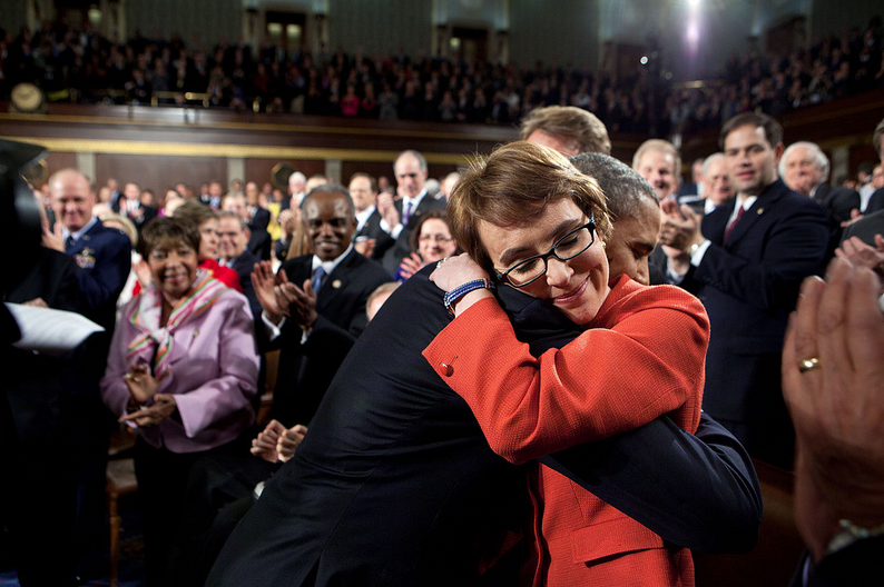 <b>Jan. 24, 2012:</b> "One of the most memorable moments of the year was when the President hugged Rep. Gabrielle Giffords as he walked onto the floor of the House Chamber at the U.S. Capitol to deliver his annual State of the Union address." (Official White House Photo by Pete Souza)